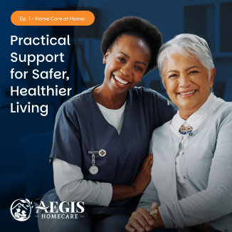 aide and senior woman smiling